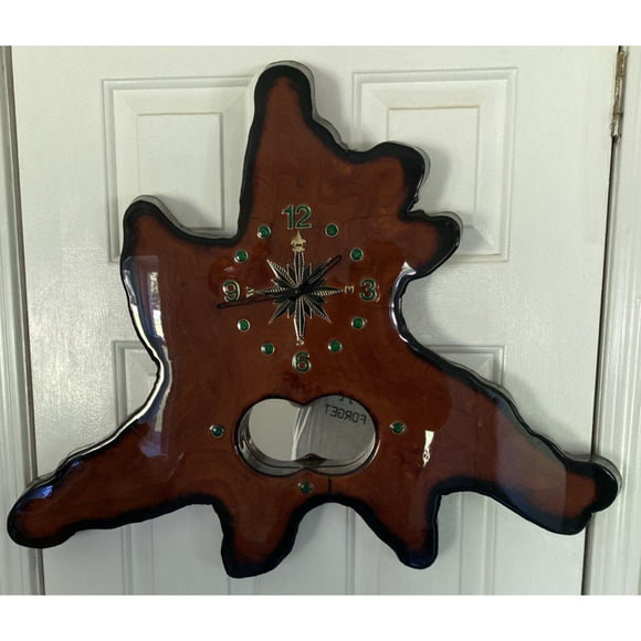 Vintage Wood Log Slice Tree Trunk Slab Bark Wall Clock LARGE 30" X 21" X 4" Inch - Picture 1 of 12